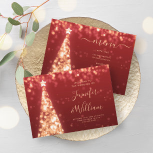 Invitation Menu Mariage rouge or de l'arbre de Noël Festive