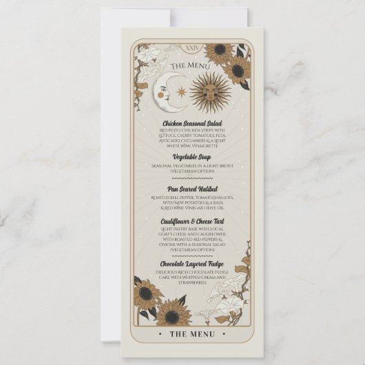 Invitation Menu Mariage Tarot Sun Moon Réception (Devant)