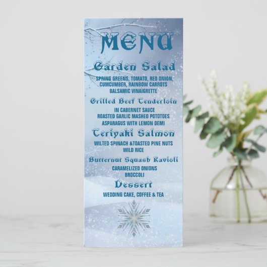 Invitation Menu Mariage Winter Wonderland (Debout devant)