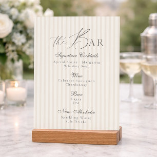 Invitation Menu minimaliste de bar de mariage à rayures taupe