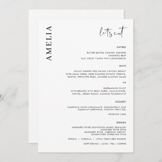 Invitation Menu minimaliste moderne avec nom (Devant / Derrière)