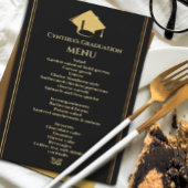 Invitation Menu Moderne Black Gold Graduation