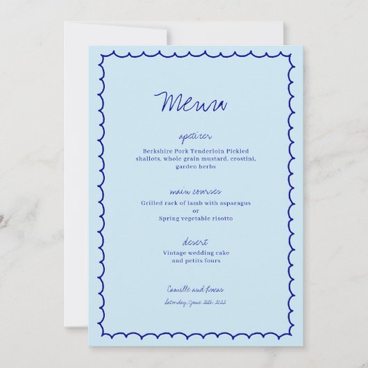 Invitation Menu moderne Blue Mediterranean Shell Mariage (Devant)