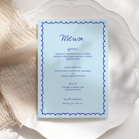 Invitation Menu moderne Blue Mediterranean Shell Mariage