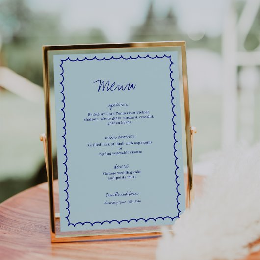 Invitation Menu moderne Blue Mediterranean Shell Mariage