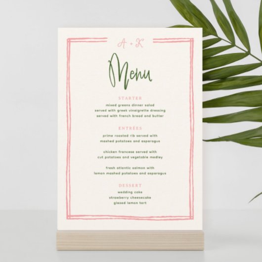 Invitation Menu numérique couleur rose et vert plat