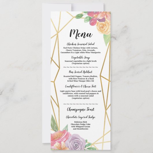 Invitation Menu Or Fête De Mariage Cadre Rustique Fleur Gold (Devant)