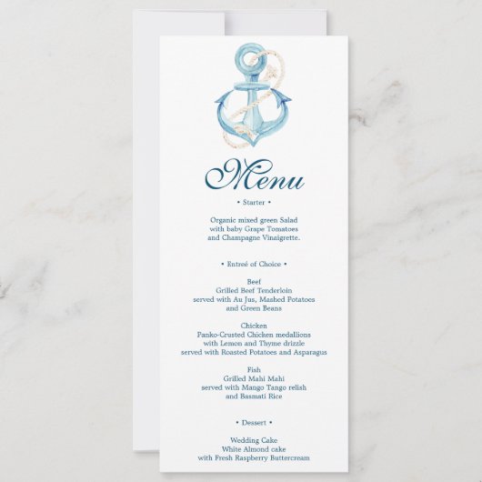 Invitation Menu ou Fête des mariées de Mariage de marine naut (Devant)