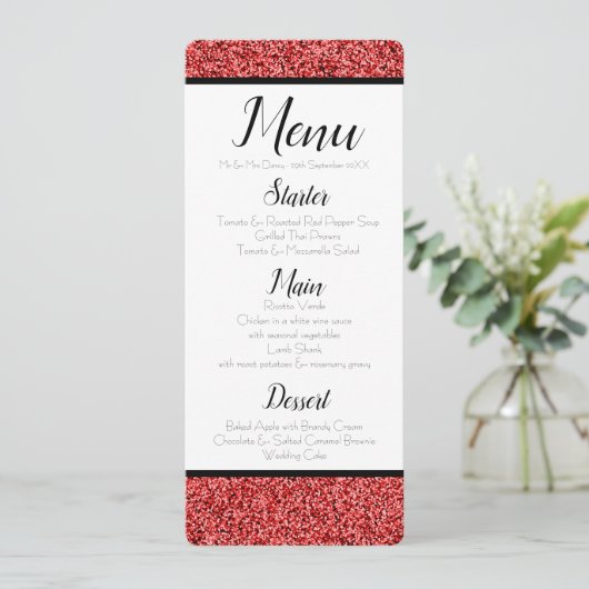 Invitation Menu Parties scintillant Ruby Red Faux (Debout devant)