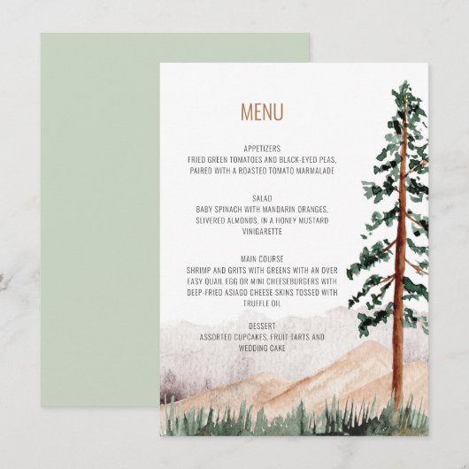 Invitation Menu Paysage Montagnard Rustique Élégant (Devant / Derrière)