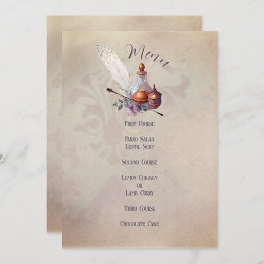 Invitation Menu plat Magic Owl Party (Devant / Derrière)