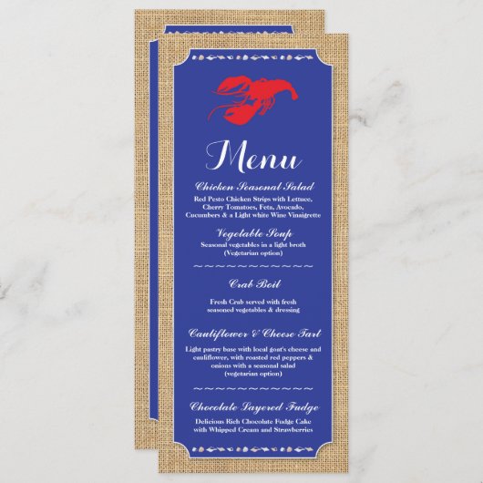 Invitation Menu Réception de Mariage Bouillabaisse de Écrevis (Devant / Derrière)