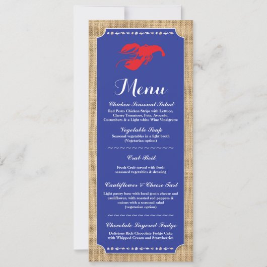 Invitation Menu Réception de Mariage Bouillabaisse d'Écreviss (Devant)