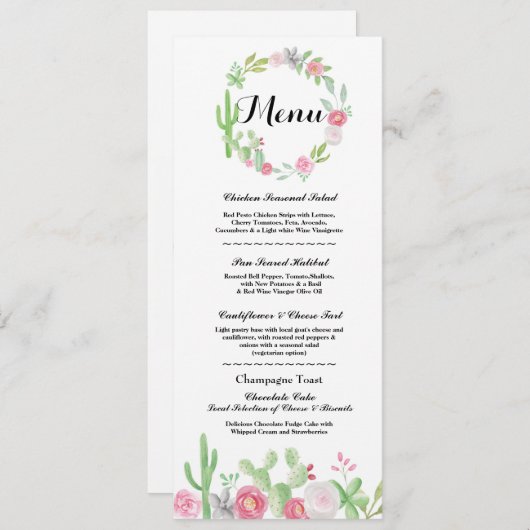 Invitation Menu Réception de Mariage Cactus Fiesta Menus Mexi (Devant / Derrière)