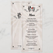 Invitation Menu Réception de Mariage Crânes Rustiques Roses (Devant / Derrière)