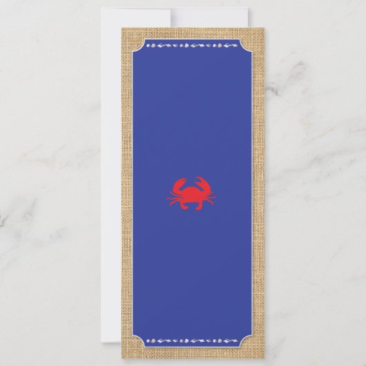 Invitation Menu Réception de Mariage Cuisson de Crabe sur la  (Dos)