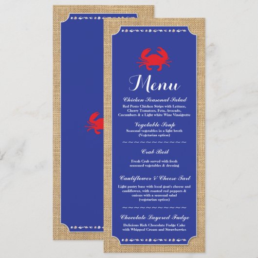 Invitation Menu Réception de Mariage Cuisson de Crabe sur la  (Devant / Derrière)