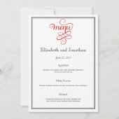 Invitation Menu Réception de mariage de script rouge (Devant)