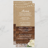 Invitation Menu Réception de Mariage Rose Toile Burlap Bois D (Devant / Derrière)