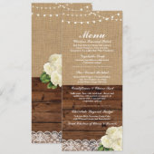 Invitation Menu Réception de Mariage Rose Toile de Jute Bois  (Devant / Derrière)