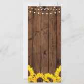 Invitation Menu Réception de Mariage Rustique Bois Tournesols (Dos)