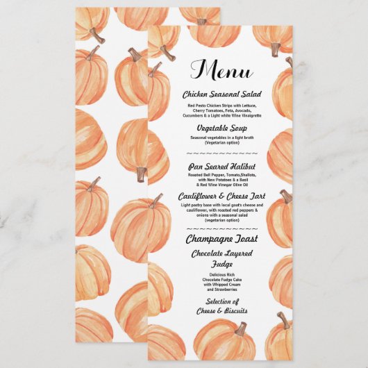 Invitation Menu Réception de Mariage Rustique Citrouille Cart (Devant / Derrière)