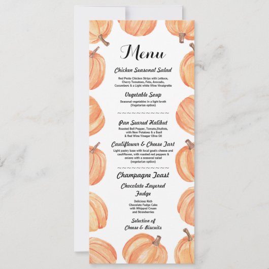 Invitation Menu Réception de Mariage Rustique Citrouille Cart (Devant)