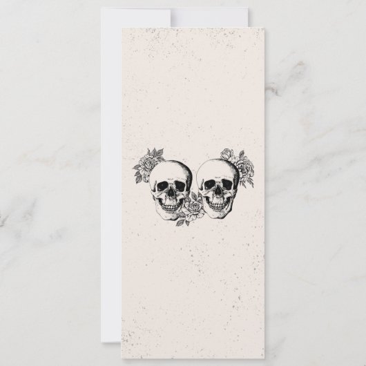 Invitation Menu Réception de Mariage Rustique Crânes Roses Me (Dos)