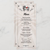 Invitation Menu Réception de Mariage Rustique Crânes Roses Me (Devant / Derrière)