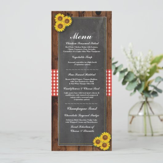 Invitation Menu Réception de mariage Rustique Rouge Chalk Cha (Debout devant)