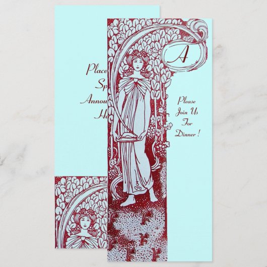 Invitation MENU RESTAURANT MONOGRAMME Bleu Marron Dîner,Brunc (Devant / Derrière)