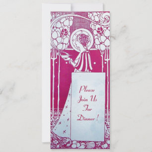 Invitation MENU RESTAURANT MONOGRAMME Rose Blanc Dîner,Brunch