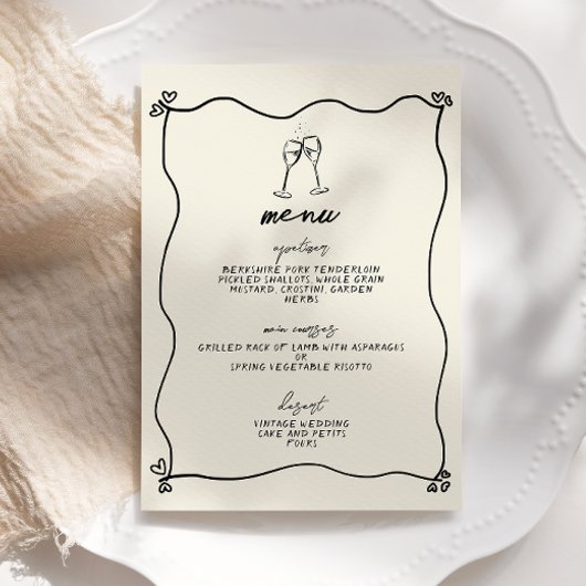 Invitation Menu Rétro manuscrit Mariage Whimsical