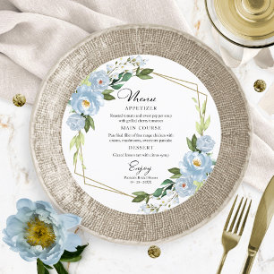 Invitation Menu Rond de Baby Shower Géométrique Bleu Poussiér