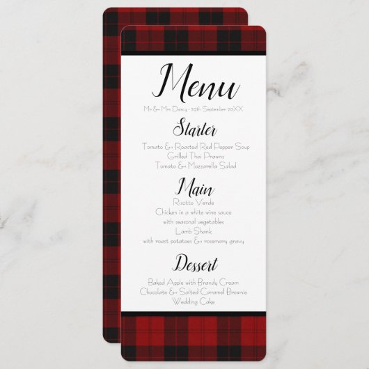 Invitation Menu Rouge et noir Plaid (Devant / Derrière)