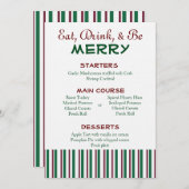 Invitation Menu rouge et vert de Noël (Devant / Derrière)