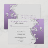 Invitation Menu RSVP Fleurs Violettes et Argentées Ornées en (Devant / Derrière)