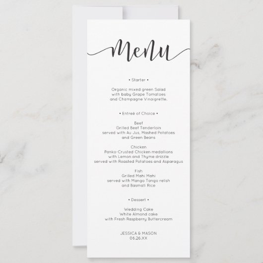 Invitation Menu Rustic Script Mariage ou menu Fête des mariée (Devant)