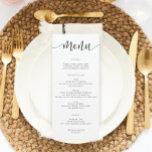 Invitation Menu Rustic Script Mariage ou menu Fête des mariée<br><div class="desc">Affichez votre délicieux menu sur ces jolies cartes - taille parfaite à placer sur chaque assiette! Cette conception comporte une belle police de script. Modifiez facilement les produits alimentaires !</div>