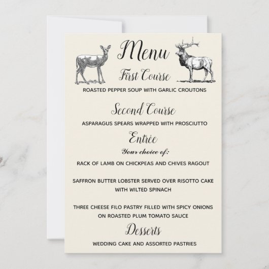 Invitation Menu Rustique Design de cerfs de bois (Devant)