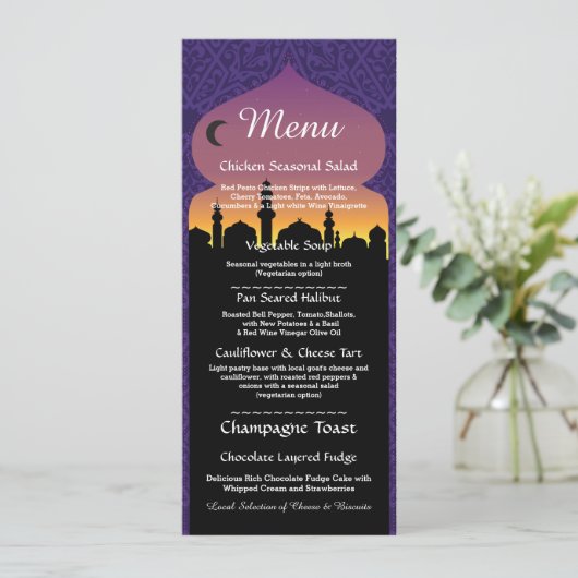 Invitation Menu Soirée Nuit Arabe Réception de Mariage (Debout devant)