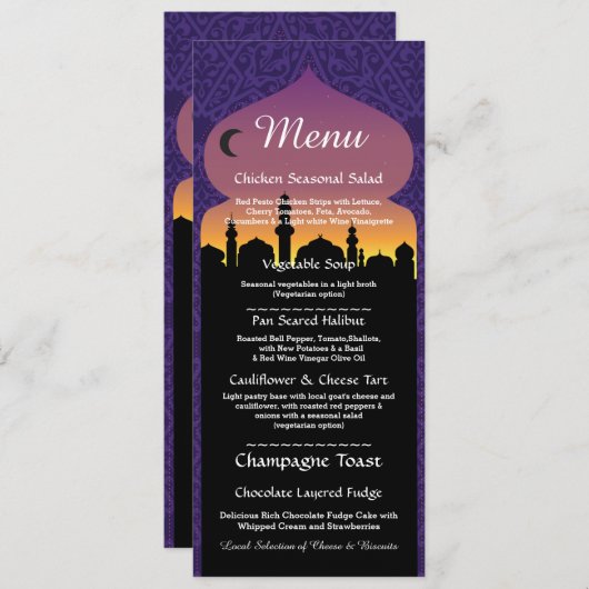 Invitation Menu Soirée Nuit Arabe Réception de Mariage (Devant / Derrière)