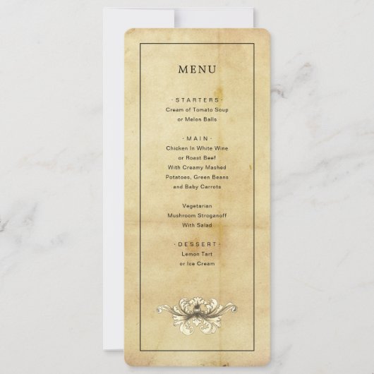 Invitation Menu Style de détresse vintage (Devant)