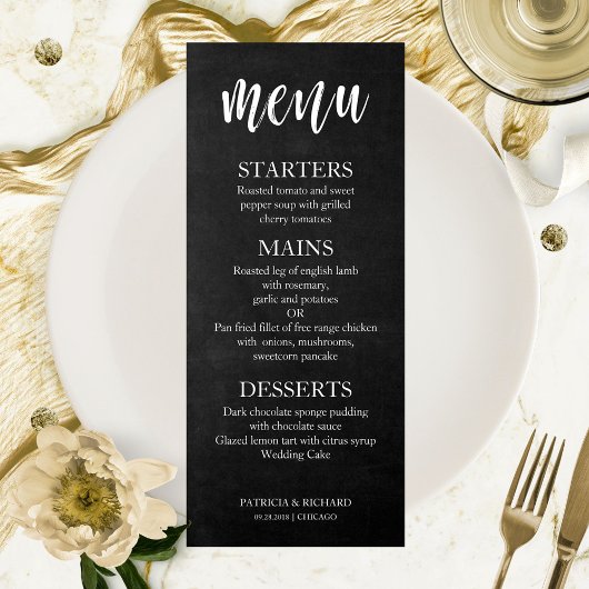 Invitation Menu sur tableau noir en noir et blanc