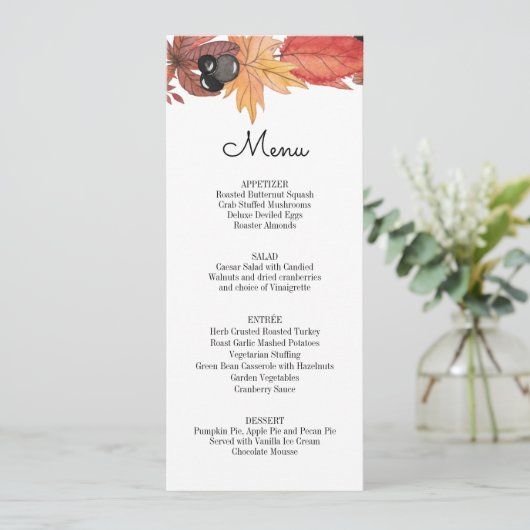 Invitation Menu Thanksgiving de l'automne (Debout devant)