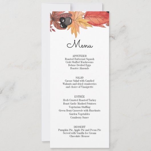 Invitation Menu Thanksgiving de l'automne (Devant)