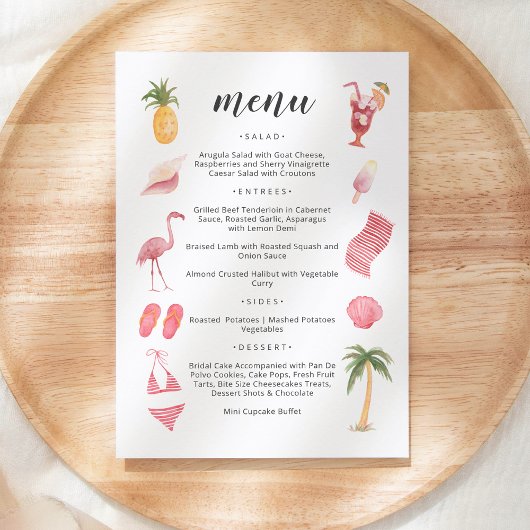 Invitation Menu Thème Plage Aquarelle