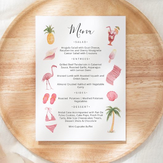 Invitation Menu Thème Plage Aquarelle