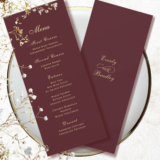 Invitation Menu traditionnel à écriture dorée sur fond rouge 