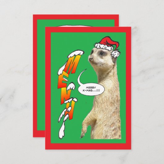 Invitation Menu Vert Meerkat de Noël (Devant / Derrière)